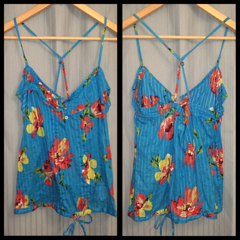 πΊHOST PICKπΊ Blue Hawaiian Halter Blouse - Picture 1 of 8